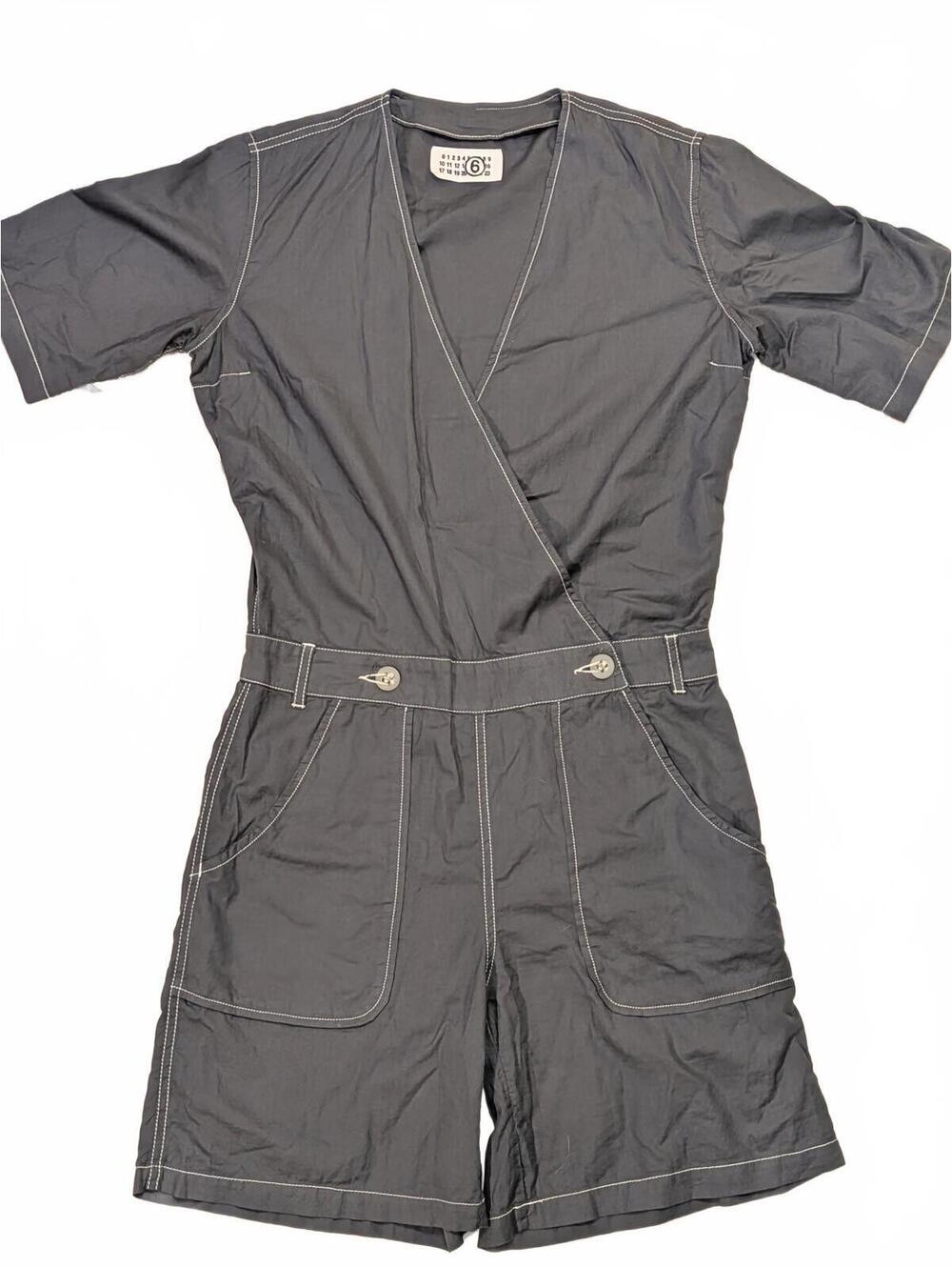 Martin Margiela Grey Shorts Jumpsuit 100% Cotton Cross Wrap Top Size IT 42 US 6